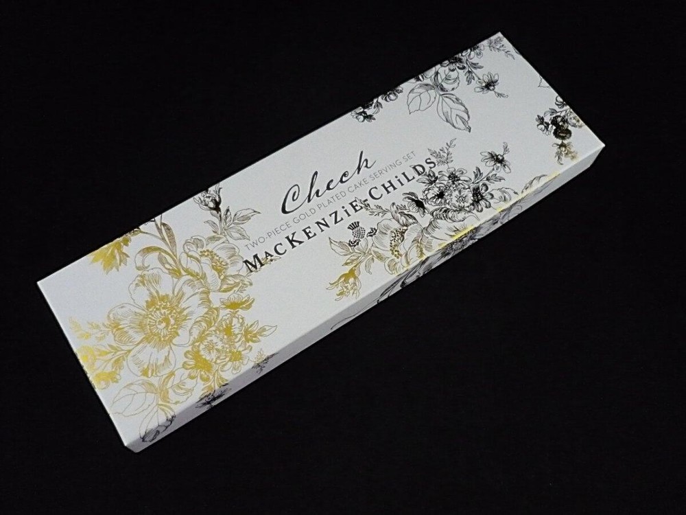 MACKENZIE-CHILDS - CHECK GOLD PLATED CAKE SERVING SET GIFT BOX - NRFB