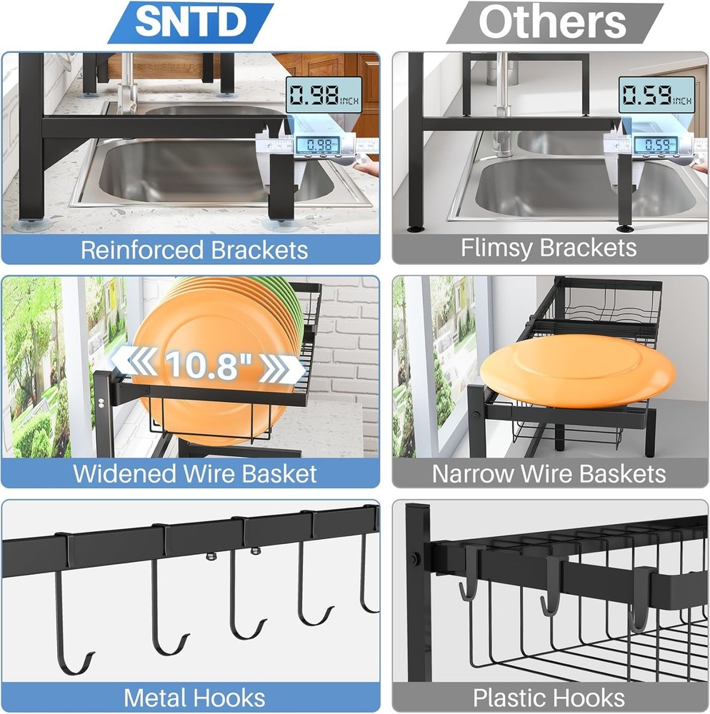 Over The Sink Dish Drying Rack Adjustable Dish Rack Kitchen Counter Metal Black