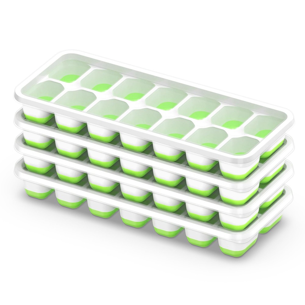 Ice Cube Tray with Lid, 4 Pack Durable Stackable Ice Cube Trays for Freezer with