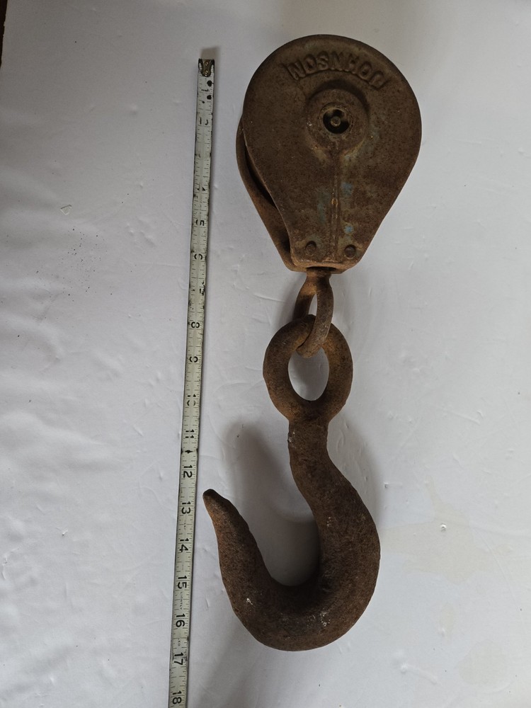 Antique Johnson Cast Iron Pulley Hook 17"