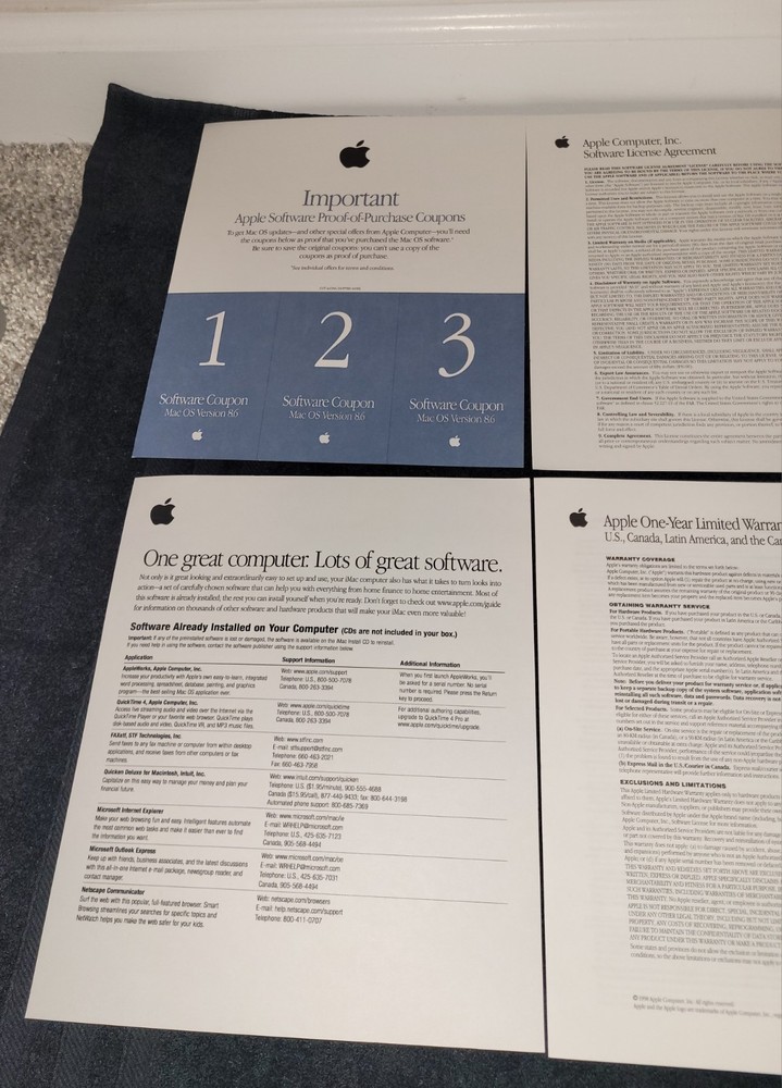 Original Apple Paperwork Documents With Stickers Vintage