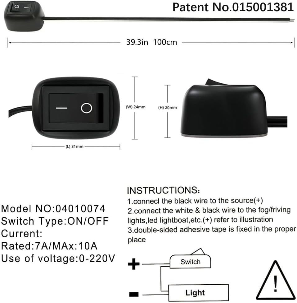 12V-220V/10A SPST Paste Type Button Switch with 1M Wire,Water Drop Shape Off/On