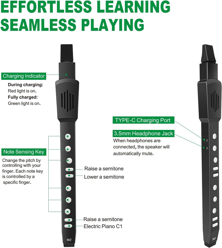 Digital Wind Instrument with 12 Tones, 3 Fingerings, Scales, Transpose Function,