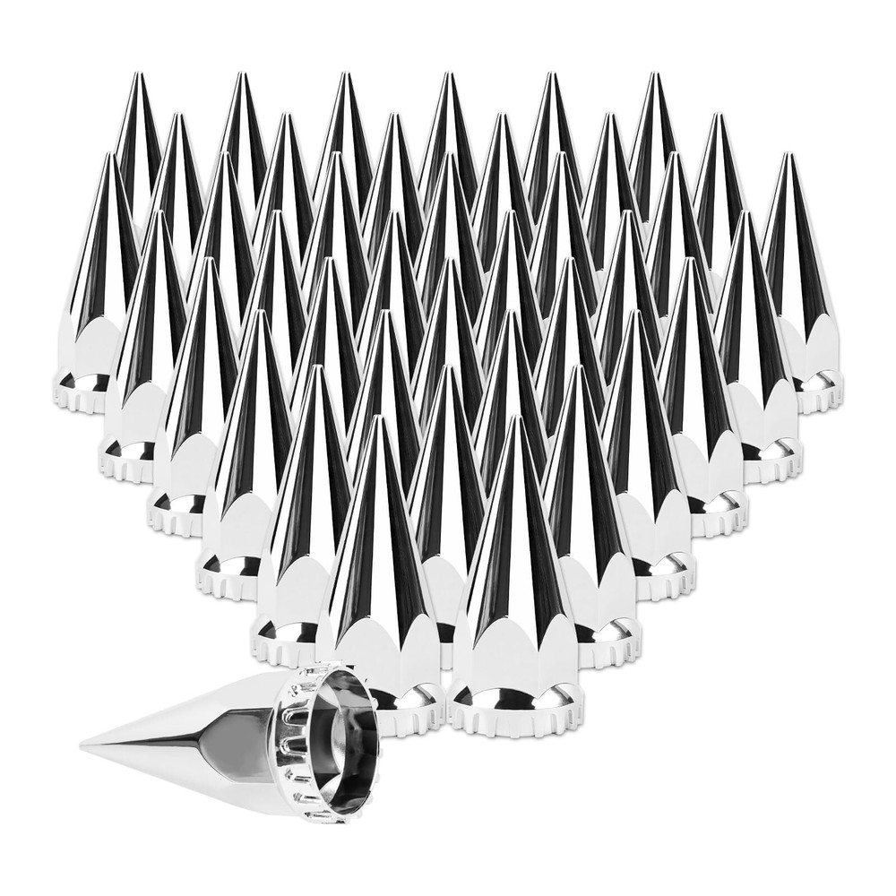 33mm x 4 3/4" Chromed Spike Lug Nuts Covers Thread-On,ABS Chrome Plastic Caps...