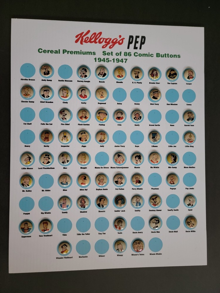 Kelloggs Pep Comic Pinback Button Display Empty No Buttons