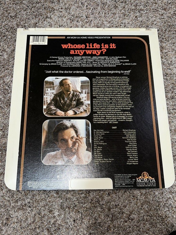 CED VideoDisc Whose Life Is It Anyway? Richard Dryfuss (1981)