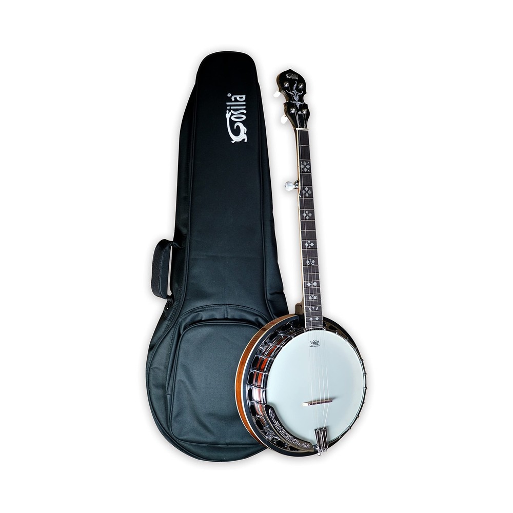 5 String Full Size Banjo Solid Back with beginner Kit Remo Head Coated Top Eu...