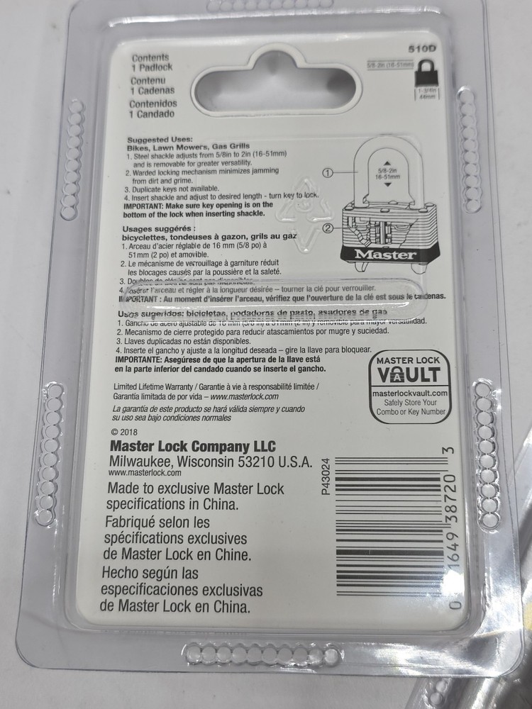 2 Pack MasterLock 510D Padlocks W/2 Keys Ea 5/8 To 2” Adjustable Shank NEW NIP