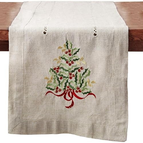 60041.N1690B Holly Collection Christmas Tree Embroidered Table Runner,