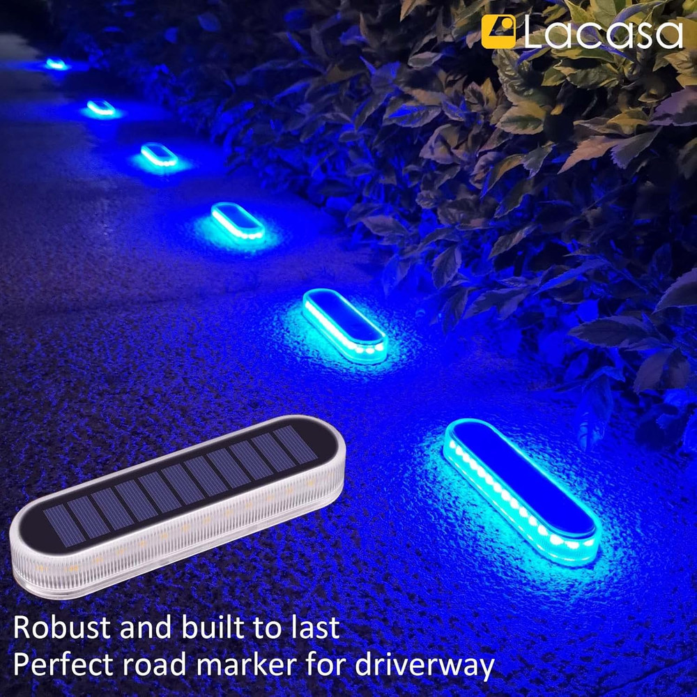Solar Dock Lights Marine 4-Pack - Solar Powered Blue LED Deck & Step Lights, IP6