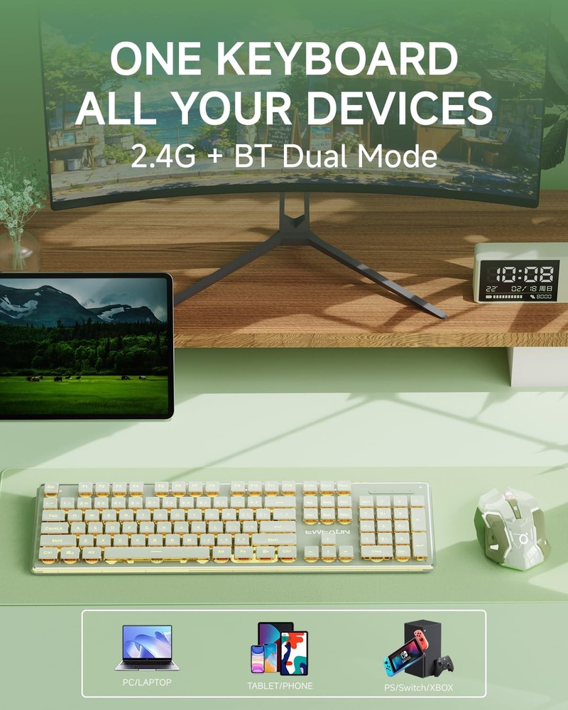 V3 Wireless Keyboard and Mouse with Single Backlit, Metal Panel, Bluetooth/2....