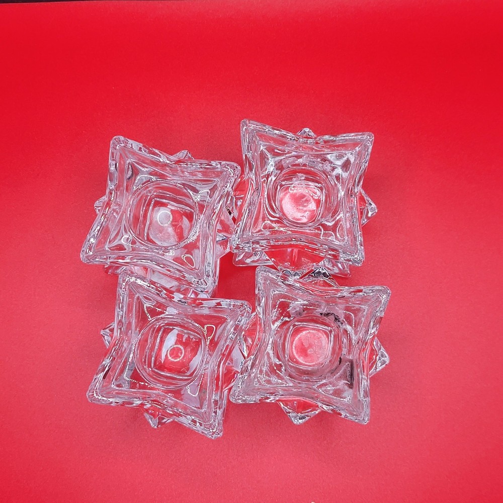 (4) Taper holders ~ DePlomb Crystal ~ 2" X 2" ~ stackable ~ USA