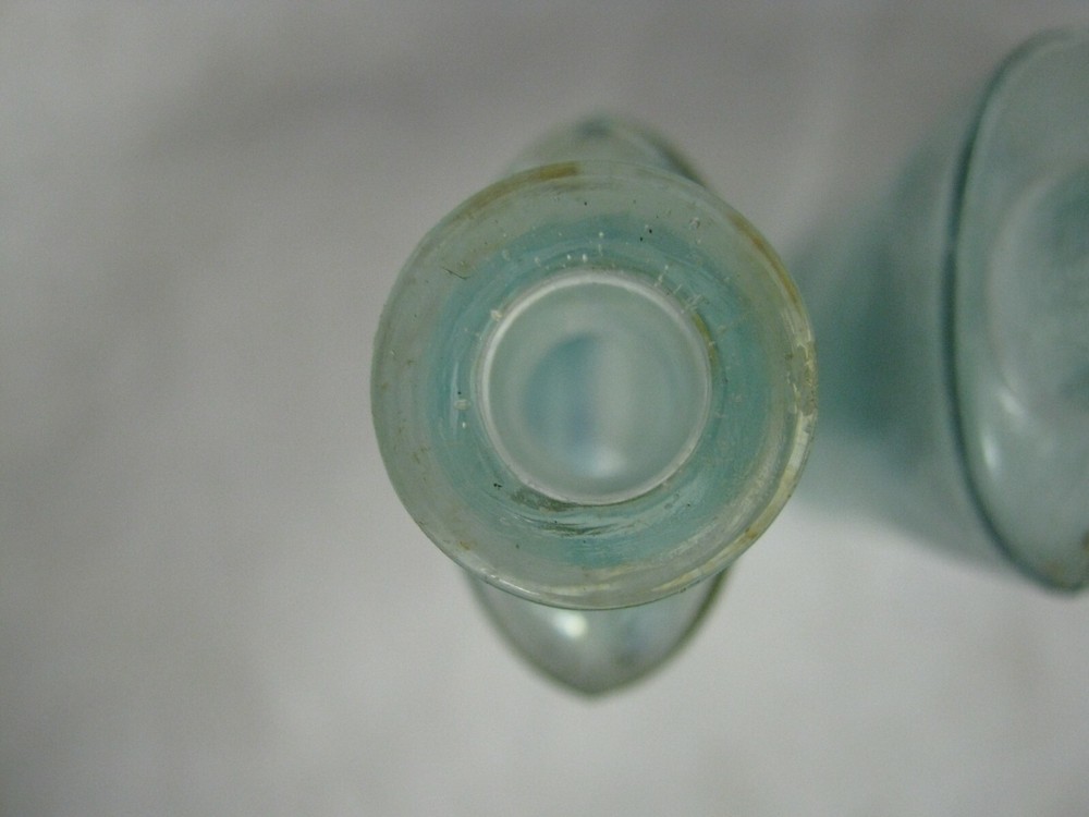 2 Vintage 5" Aqua Blue Bottles