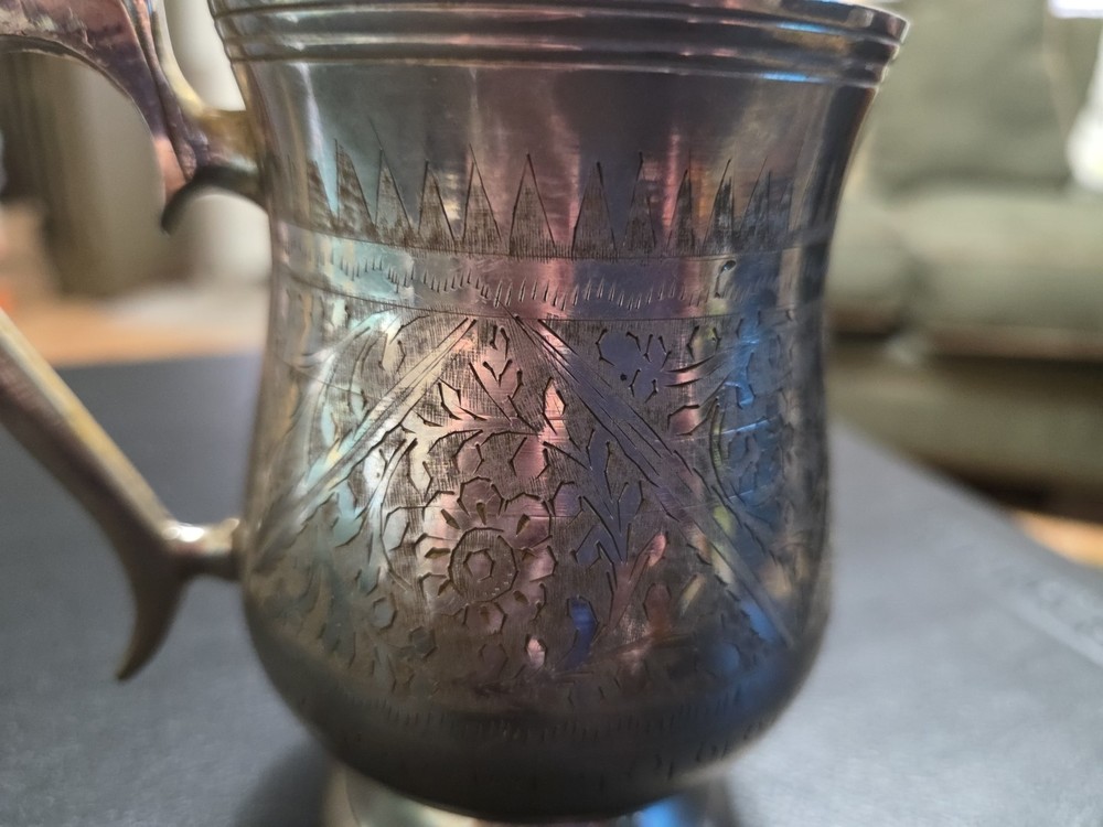 Vintage Silver Plated Etched Footed Cup With Handle