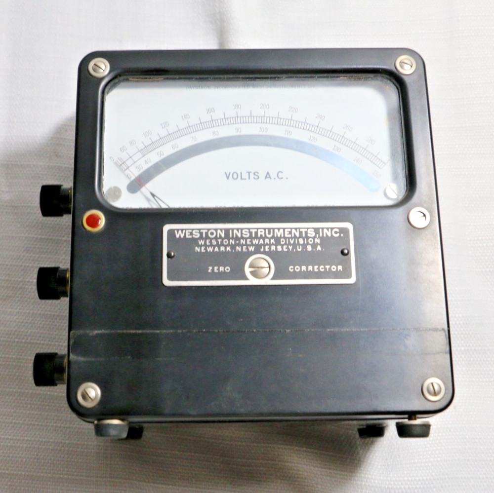 Vintage Weston Instruments A.C. Voltmeter w/ bakelite case & leather handle