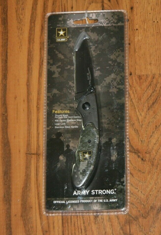 US ARMY LINER LOCK KNIFE PLAIN BLADE. Camo Handle - New