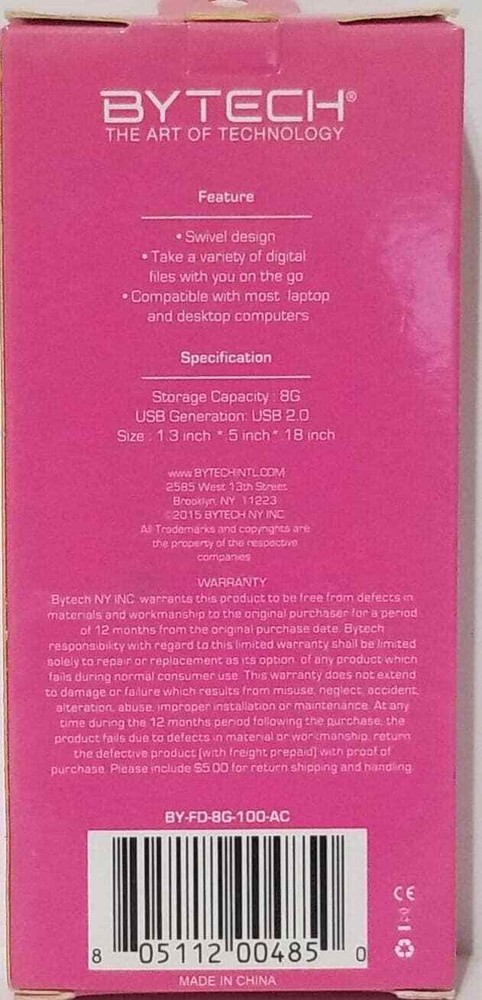 Bytech 8GB Capacity Keychain USB 2.0 Flash Drive (Peg G-9)