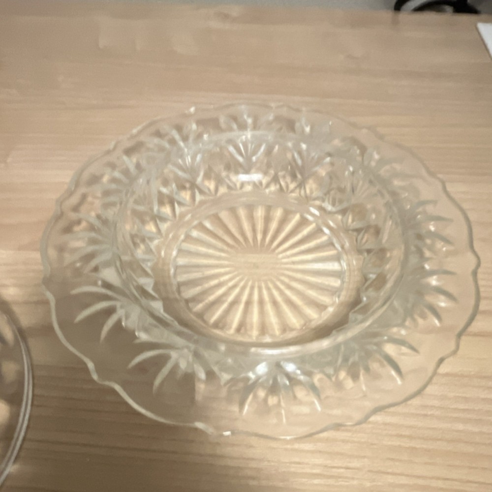 Clear Glass Covered Butter Dish with Honeycomb Geometric Pattern Lid