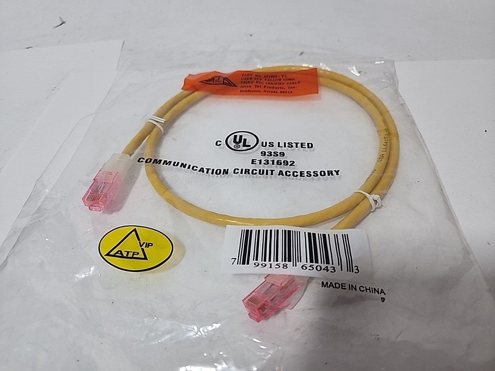New CAT6 3ft Yellow Patch Cable AT1603-YL
