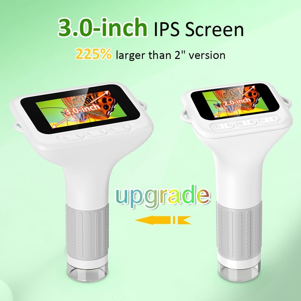 1000X Handheld Microscope for Kids, 3" IPS HD Screen, 3-Level LED Light