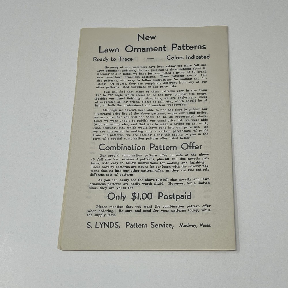 1950's S Lynds Pattern Service Plan Woodworking Catalog