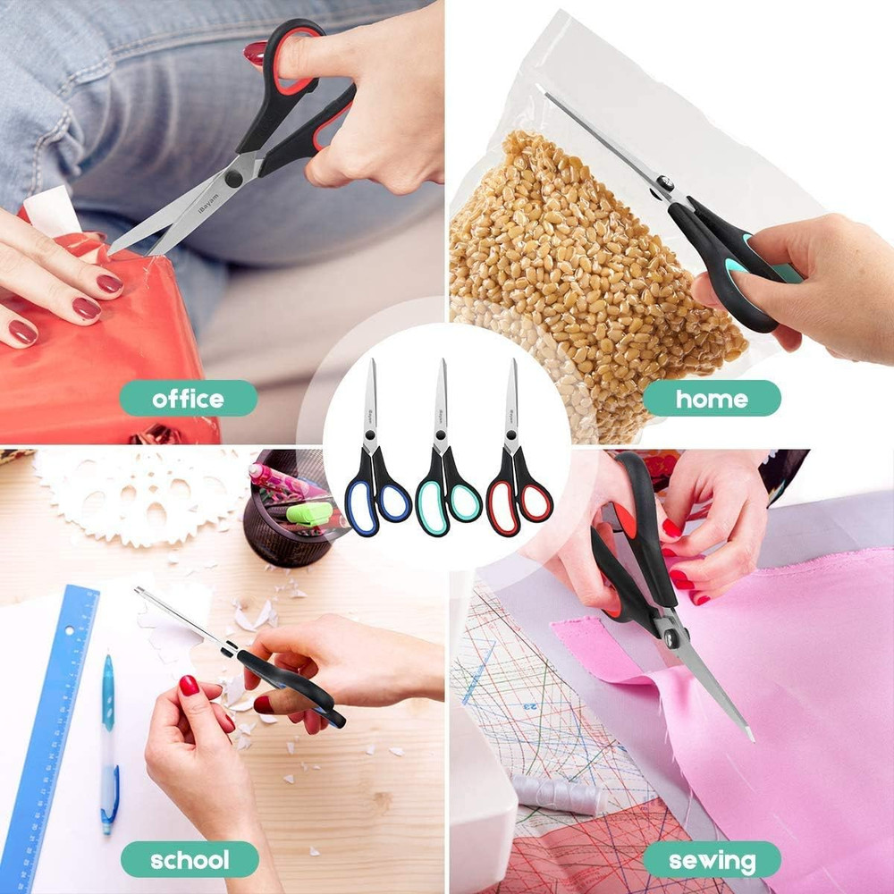 Scissors All Purpose, Ibayam 8" Heavy Duty Scissors Bulk 3-Pack, 2.5Mm Thickness