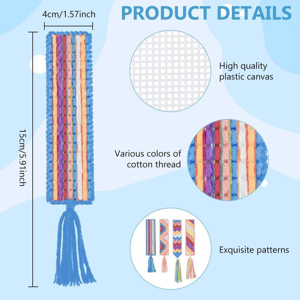 8set Plastic Canvas Bookmark Kit - Multicolor - 18 Count - Plastic Mesh - Nee...