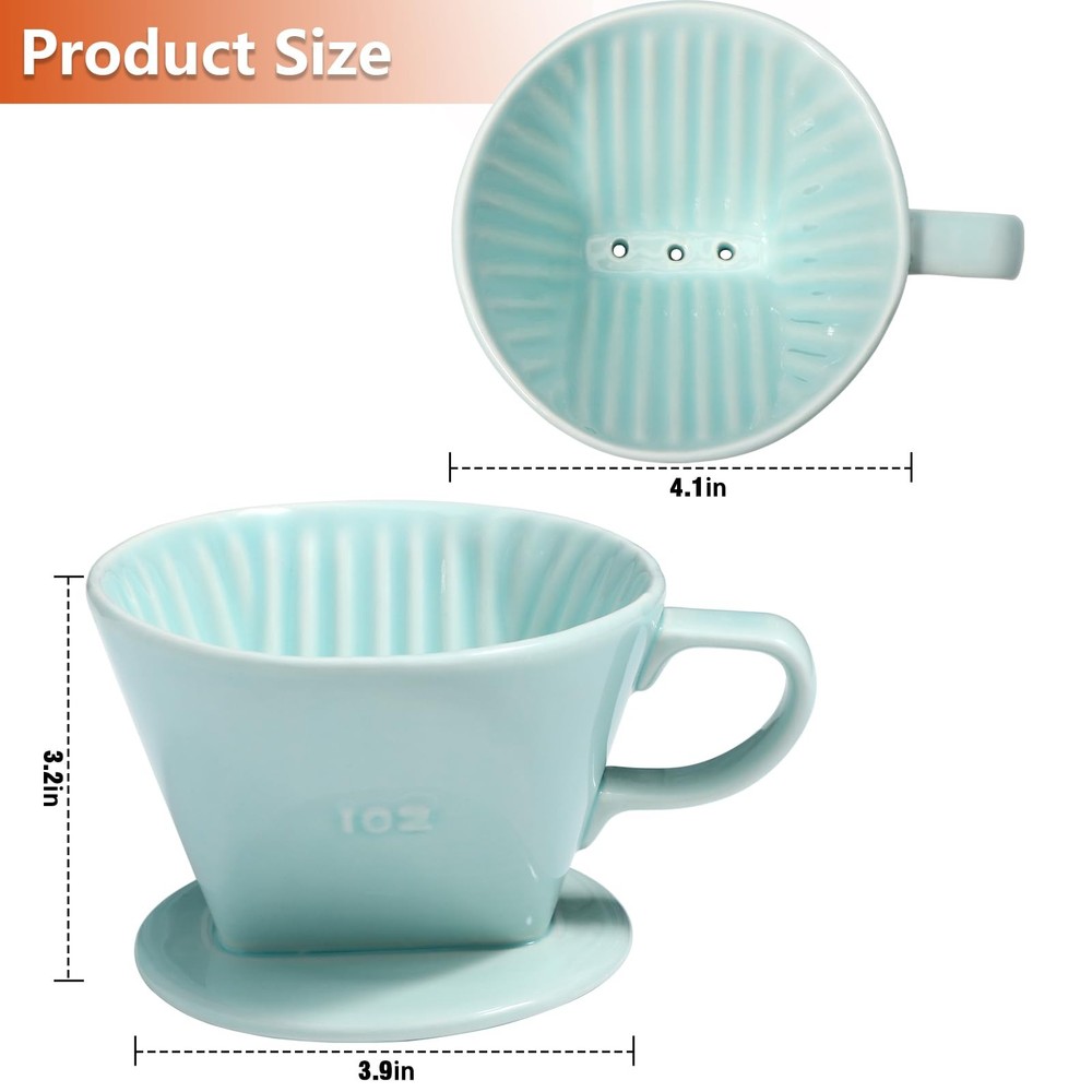 Pour Over Ceramic - Coffee Dripper Ceramic Coffee Maker with 3 Holes Flat Bot...