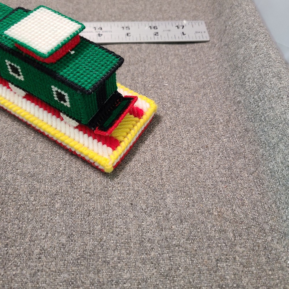 Vintage Plastic Canvas Needlepoint Train Finished Christmas Train Mounted
