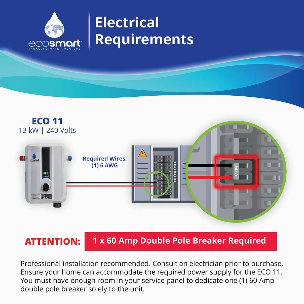EcoSMART 240V 13.6kW Tankless Electric Water Heater ECO 11 EcoSMART ECO 11