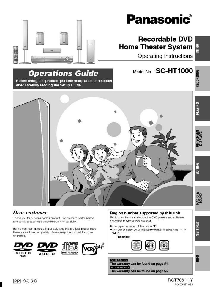 Panasonic SC-HT1000 Home Theater System Owners Instruction Manual