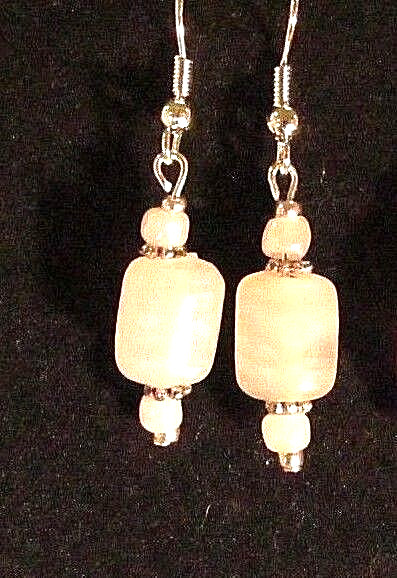 Two Pair White & Brown Beaded Silver Plated Pierced Earrings (#206) NEW