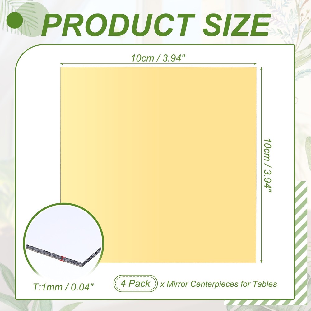 4 Pack 4 Inch Mirror Centerpieces for Table, Square Mirrors Table Plate, Gold