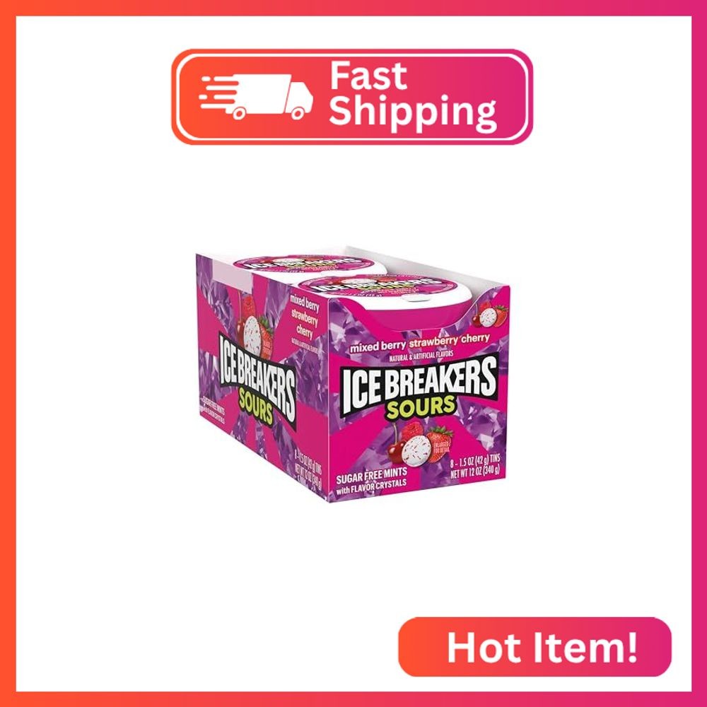 ICE BREAKERS Sours Assorted Fruit Flavored Sugar Free Mints Tin, 1.5 oz (Pack of