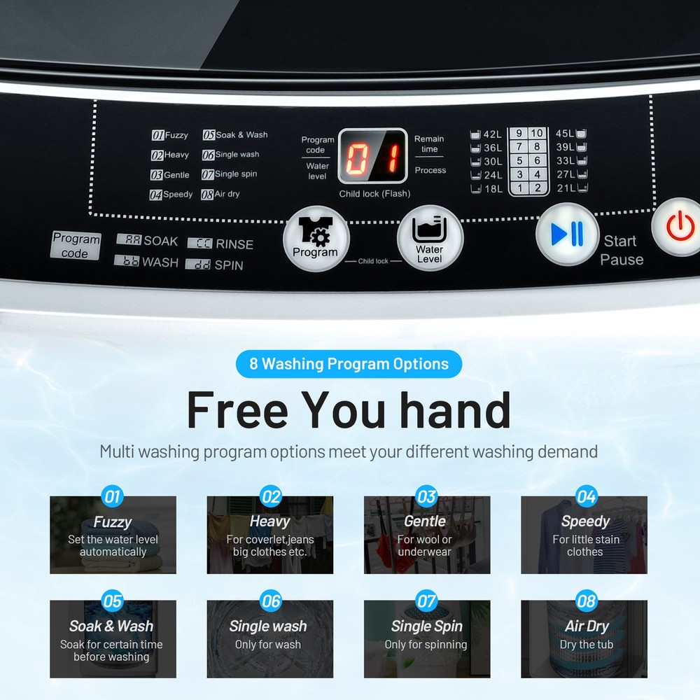 Compact Full-automatic Washing Machine Laundry Washer w/ 11 lbs Capacity White