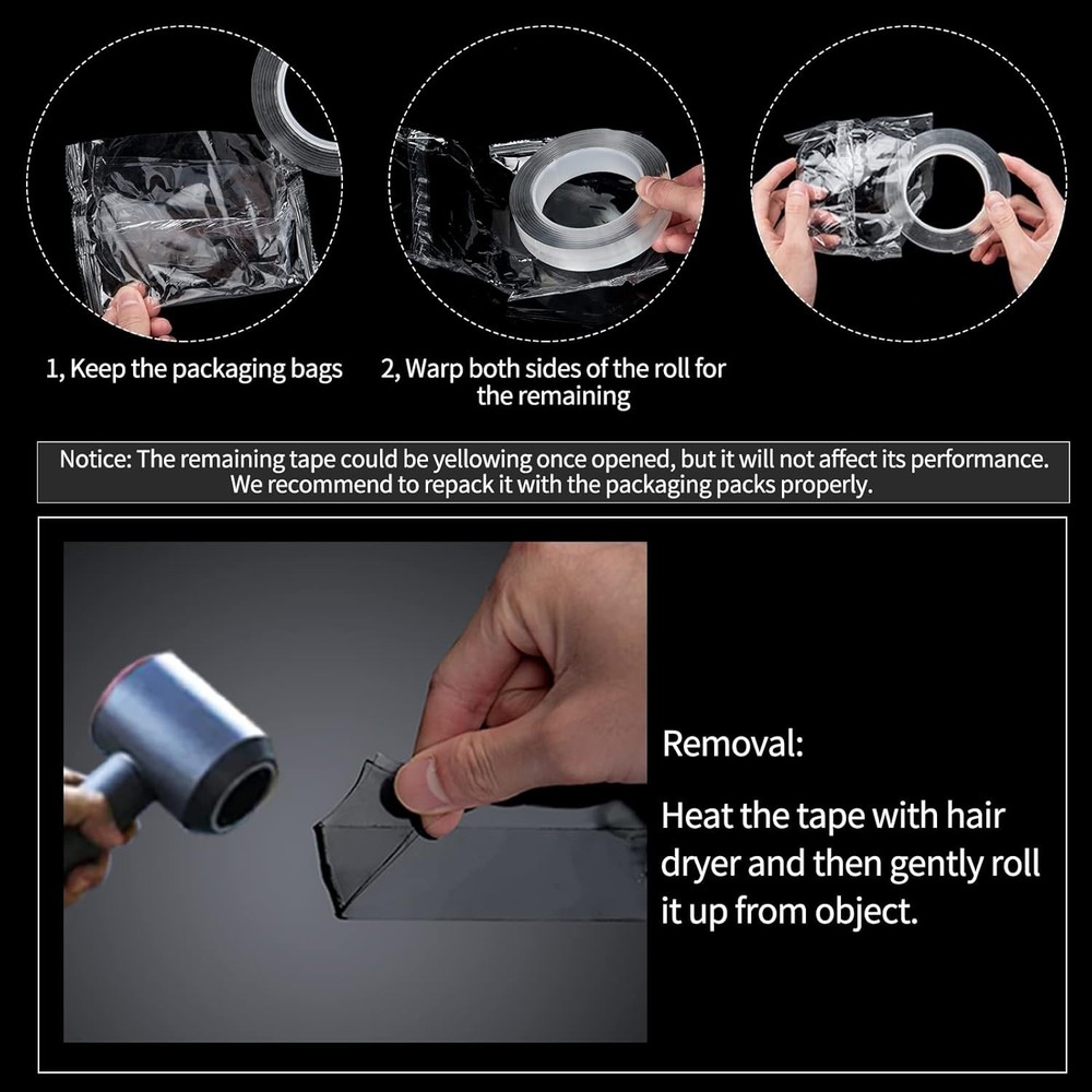 Nano Technology Double-Sided Tape 10FT: Strong & Removable Adhesive Solution