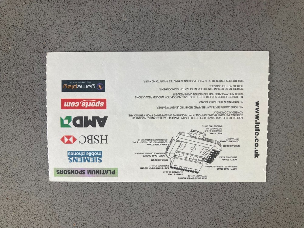 Leeds United v Barnsley 2000-01 Match Ticket