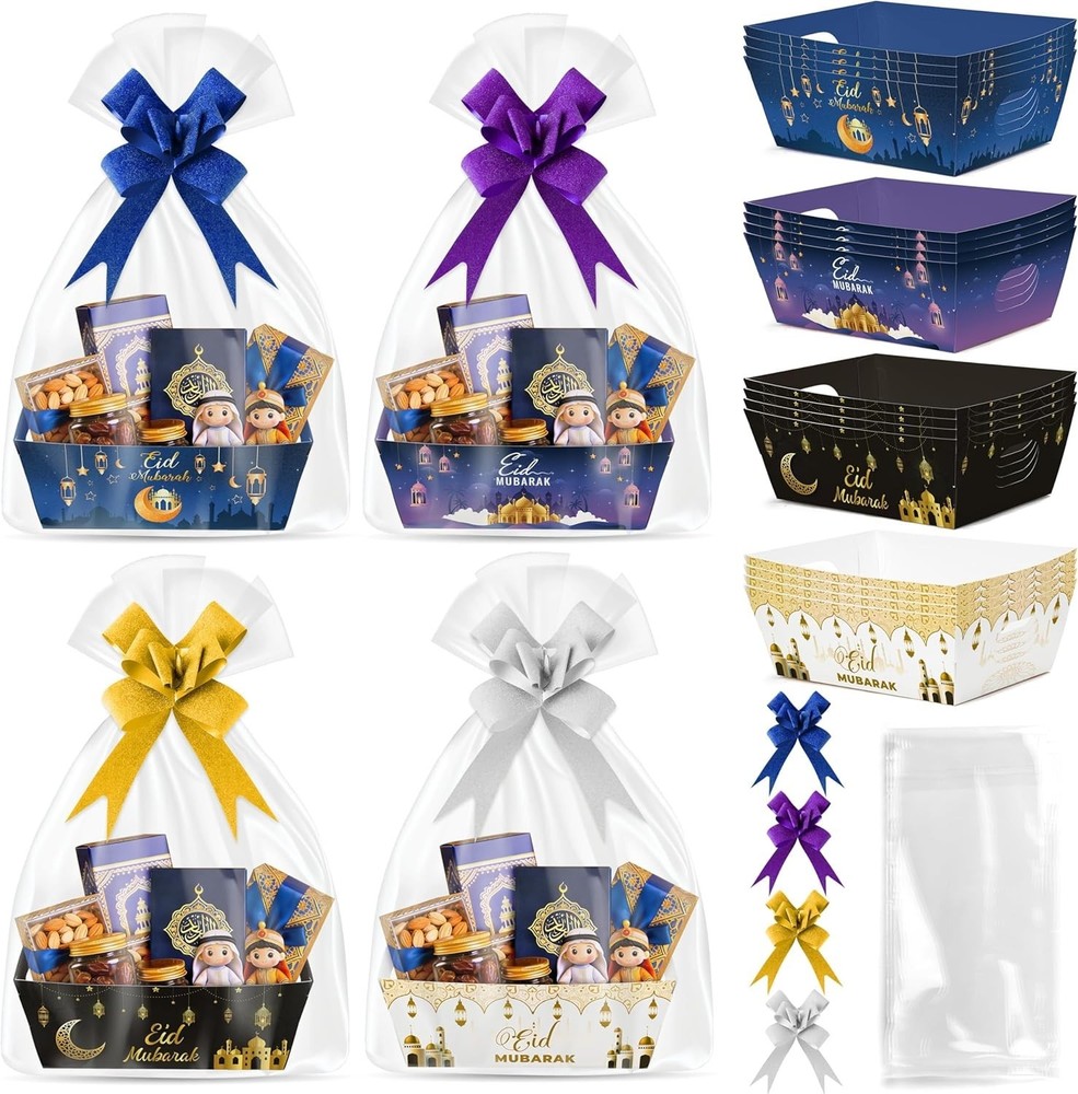 OSNIE Eid Mubarak Gift Bag Empty Baskets - 24 Sets Islamic Eid Gold Lantern and