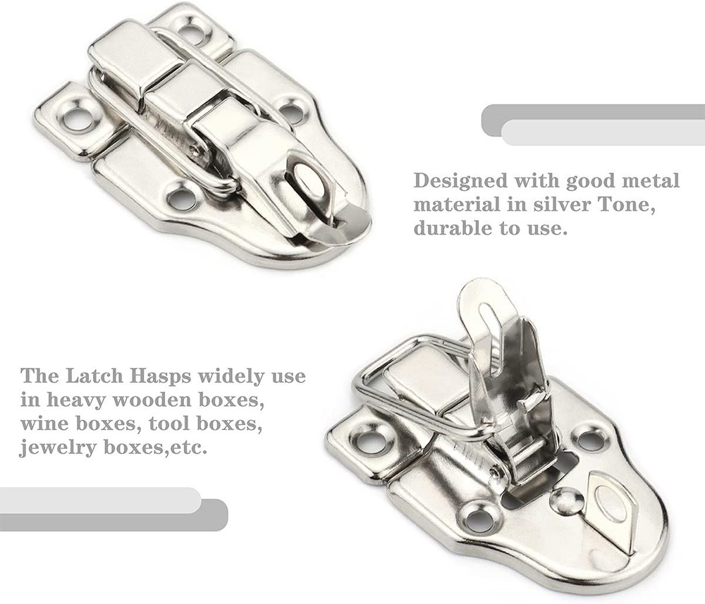 10 Pack Metal Box Hasp Lock Toggle Latch Catch, Silver Decorative Hasp with M