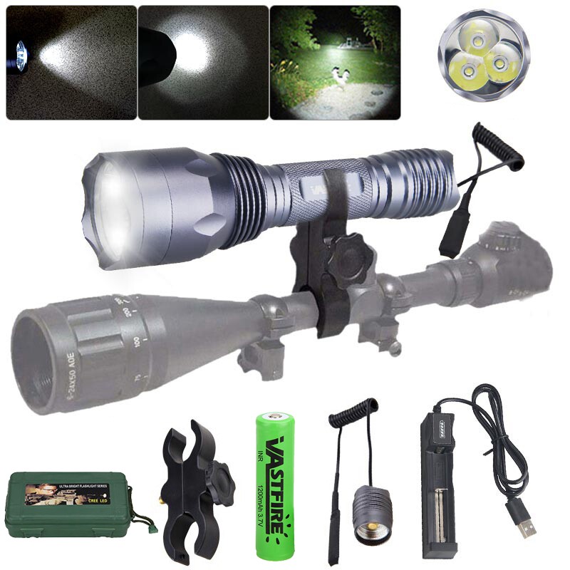Hunting LED Flashlight Torch Rechargeable 800Yards Predator Light w/ Scope Mount