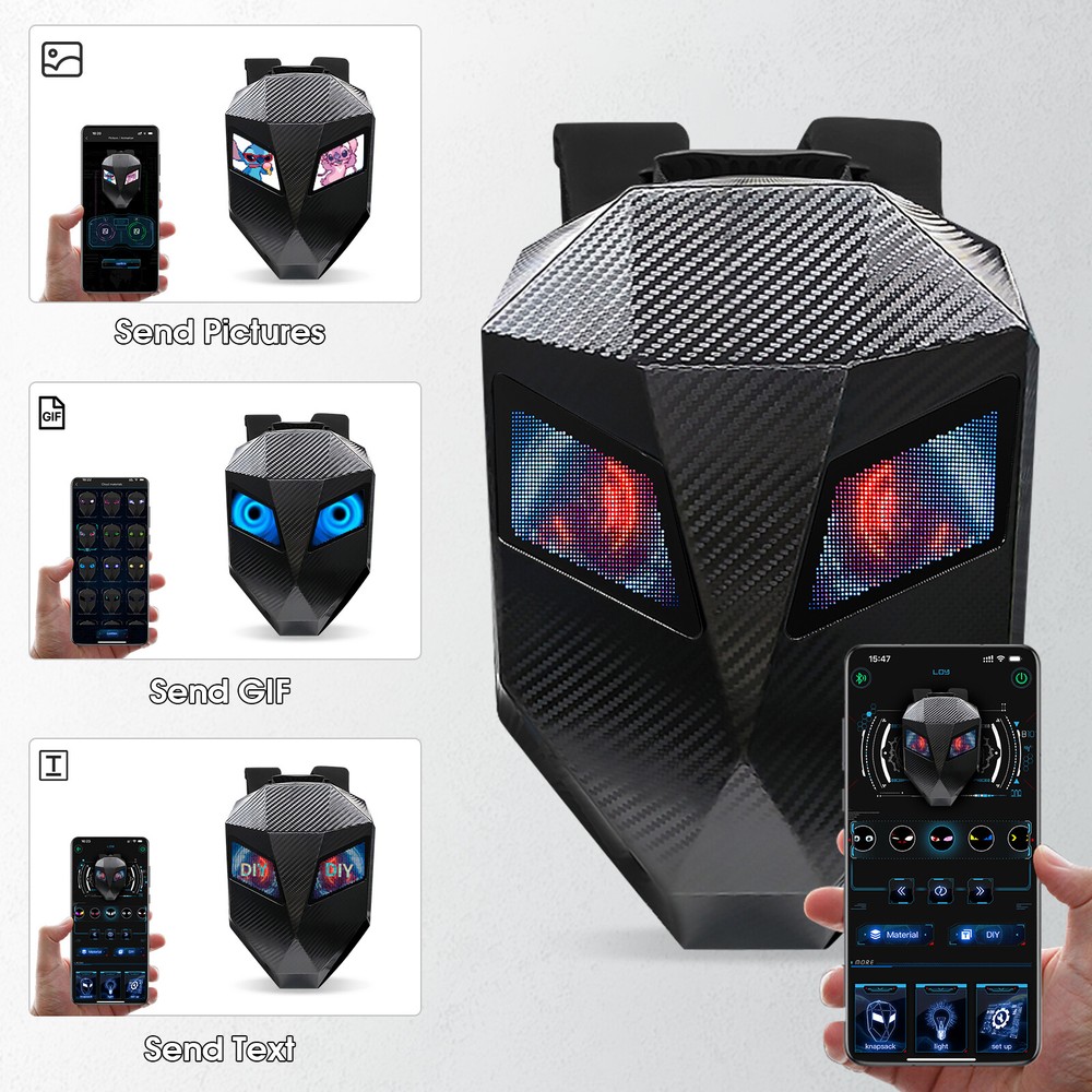 Carbon Fiber Motorcycle LED Knight Backpack Laptop Bag DIY programming Backpack