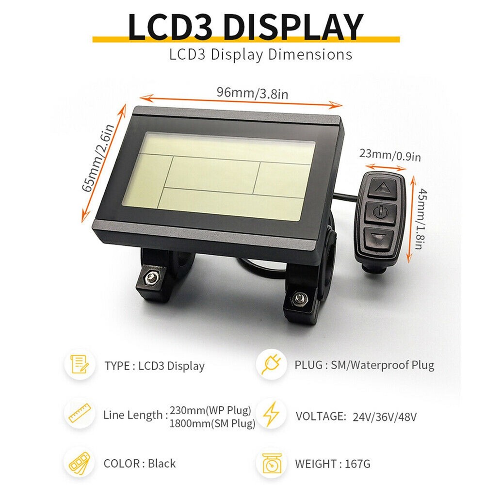 For Ebike Electric Bicycle Scooter 24/36/48V KT-LCD3 Display Meter Control Panel