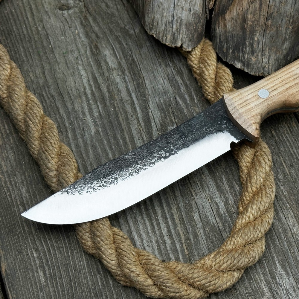 Bushcraft Knife - Sharp Carbon 52100 Blade, Ergonomic Ash Handle, Leather Sheath