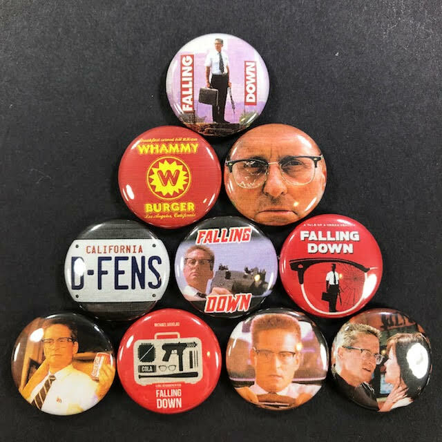 Falling Down 1" Button Pin Set Action Los Angeles Michael Douglas Whammy Burger
