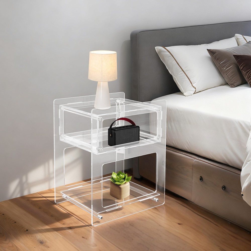 3-Tier Acrylic Side Table Acrylic Nightstand Elevated Bottom Preventing Damp