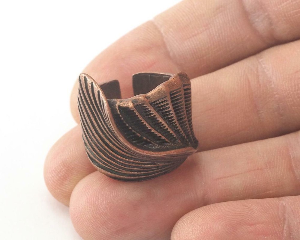 Leaf Adjustable Ring Antique Copper Plated brass 8US Nature Natural Wavy