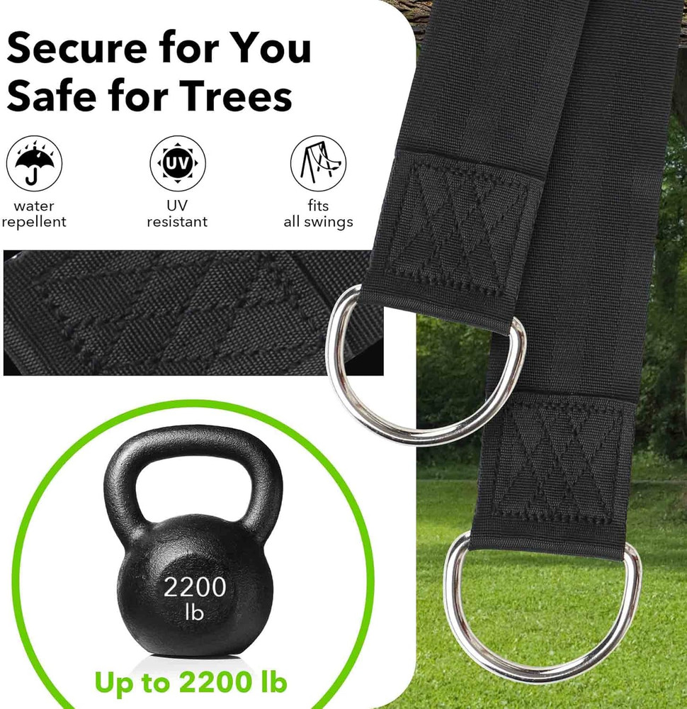 Extra Long Tree Swing Kit, 5FT Premium Nylon Straps Hold 2200LBS, Safety Lock Ca