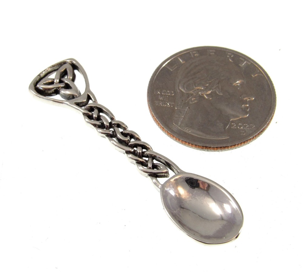Handcrafted Solid 925 Sterling Silver Celtic Trinity Knot Salt Spoon
