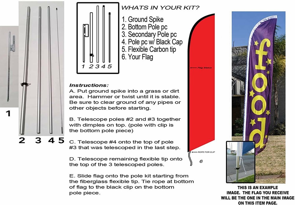 Registration Feather Banner Swooper Flag Kit, Includes Pole Kit and Ground Spike