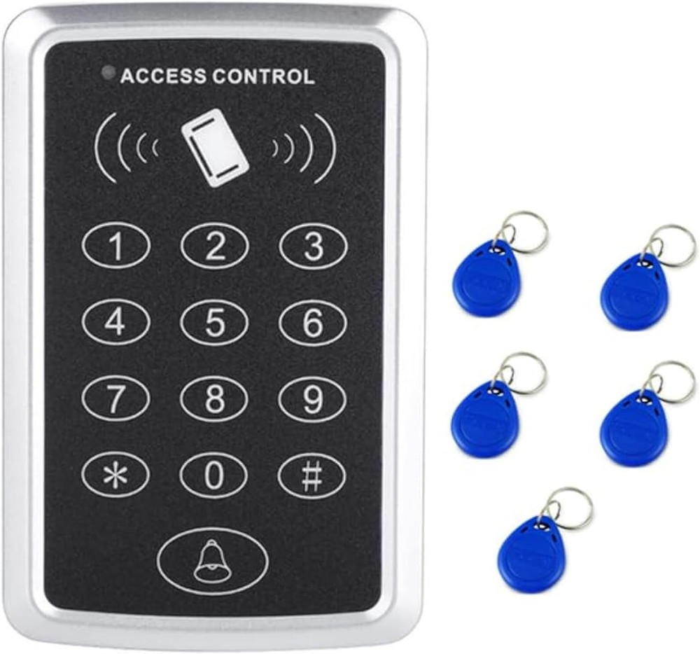 Door Access Control Keypad, Stand-Alone Password RFID Reader+5Pcs Keyfob Keychai